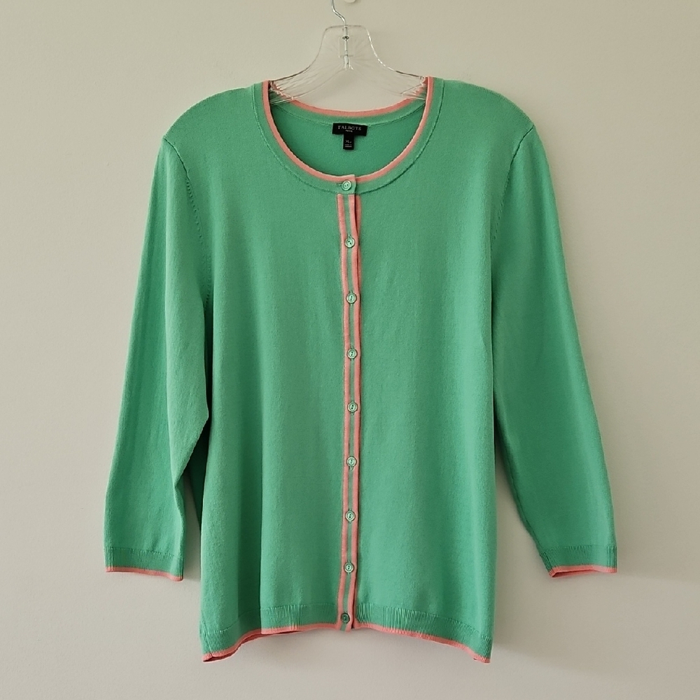 Talbots Button Front Cardigan Preppy Mint Green Size XLp